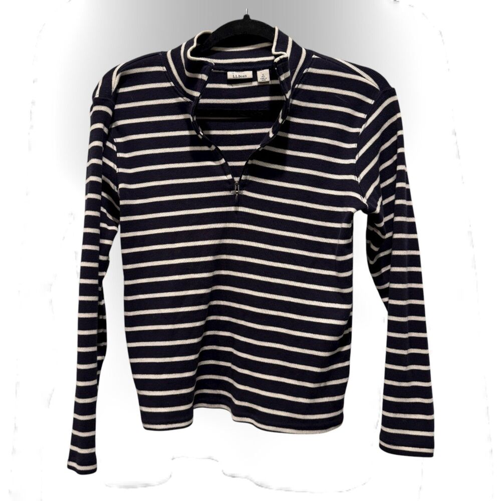 Vintage LL Bean Sz S Striped Quarter Zip Pullover Coastal Fisherman Nautical